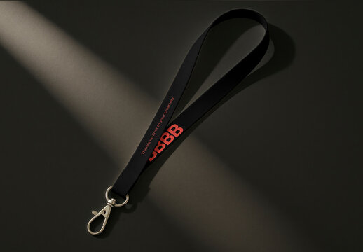 Elegant Black Lanyard Mockup With Clip PSD