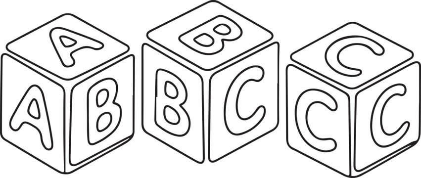 Single one line drawing alphabet cubes with letters ABC.one line vector illustration with out background