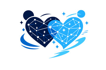 Interstellar affection abstract art. Abstract hearts made of constellations, lines connecting stars like