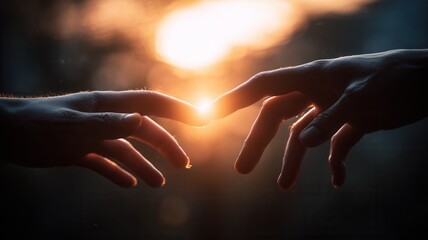 Human connection creating digital spark of energy and technology innovation future touching