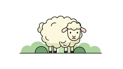 Obraz premium Adorable Cartoon Sheep Standing on Green Grass with Cloudy Background for Kids