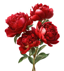 Obraz premium Close-up view of a vibrant bouquet featuring five lush, crimson blooms against a dark backdrop