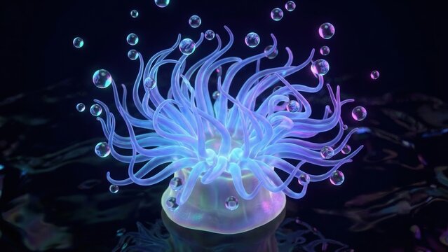 Bioluminescent Sea Anemone Underwater Glow