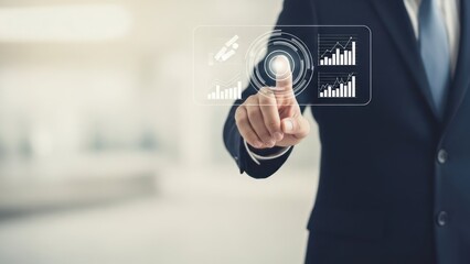 Man interacts with projected data graphs