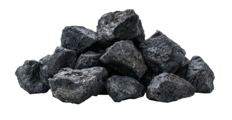 Close-up of dark grey rocks, piled high with varying shapes and textured surfaces