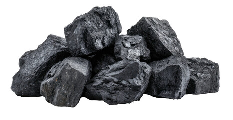 Obraz premium A pile of dark, rough-textured coal chunks against a transparent background