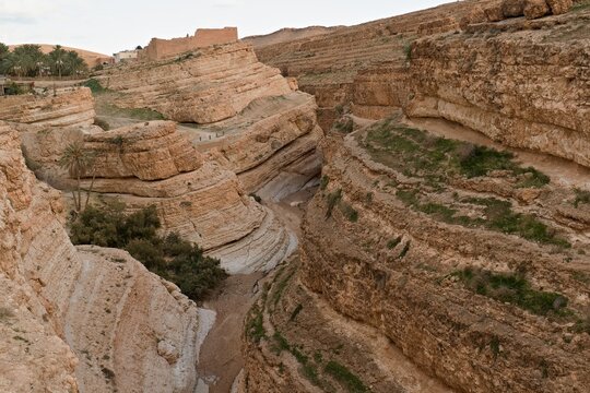 View of Mides canyon in Jebel Negueb mountain range near Tamerza town. Tunisia. Africa.