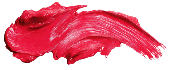 A vibrant, textured stroke of red pigment, isolated on a stark black background