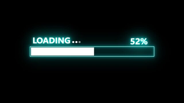 abstract glowing neon loading bar animation,Futuristic uploading progress bar with glitch effect, Retro animation uploading with glitch effect on black background