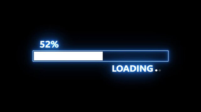 abstract glowing neon loading bar animation,Futuristic uploading progress bar with glitch effect, Retro animation uploading with glitch effect on black background