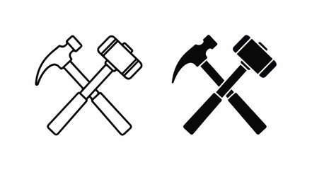 Black and white line icons of crossed hammer and mallet tools on a plain white background.