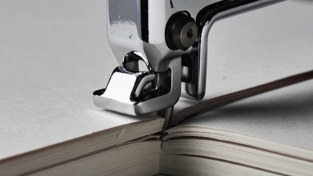 Close-Up of Circular Hole Punch Tool on a Stacked Edge of Notebook with Smooth Pages