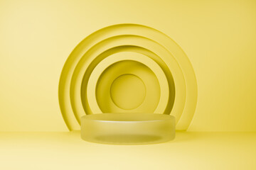 Fototapeta premium Yellow minimalist podium with geometric shapes for display