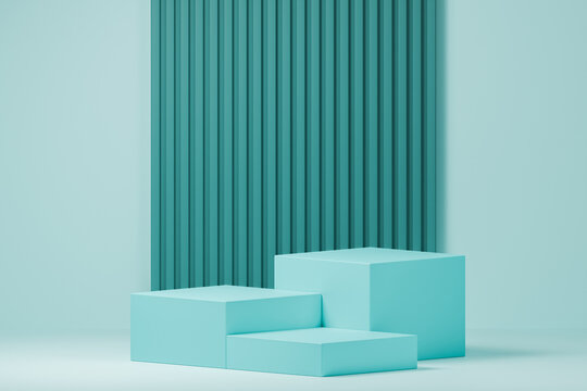 Blue layered block podium for professional tech showcase