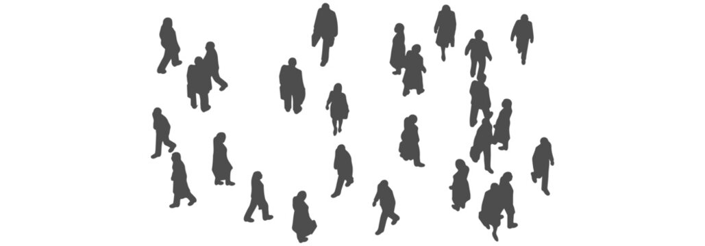 Top View Crowd People Silhouette CAD Blocks - Solid Black Group Human Figure Symbols for City and Site Planning