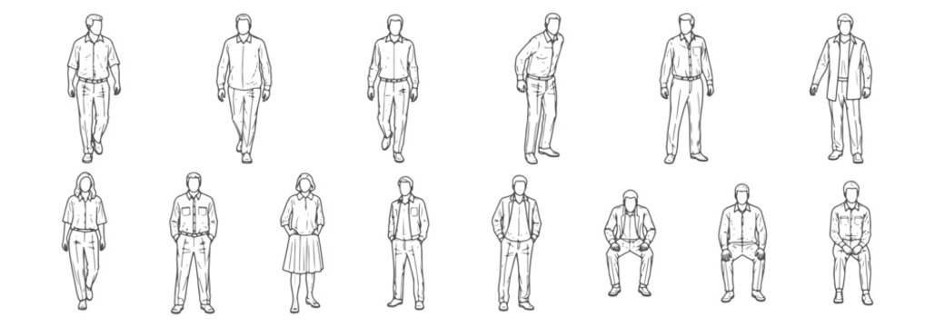 Top View People CAD Blocks - Professional Semi Thick Line Human Figure Symbols for Clear Architectural Design
