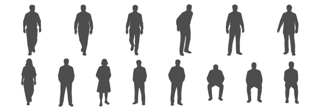 Top View People Silhouette CAD Blocks - Semi Thick Solid Black Human Figures for Technical Floor Plan Visualization