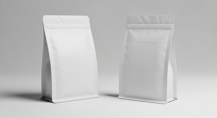 Two Blank White Stand-Up Pouches Mockup for Product Branding, Coffee, Tea, Food or Supplement Packaging Presentation Template.
