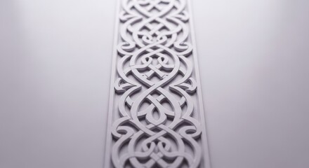 Ornate White 3D Islamic Geometric Pattern. Elegant seamless arabesque strip for luxury interior design and cultural event background concepts.