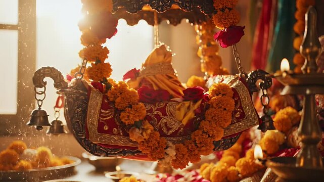 Rama Navami Decorated Baby Cradle Palna Swinging with Flowers