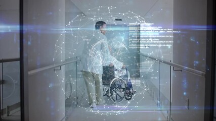 Animation of digital data interface over caucasian male doctor with patient - Powered by Adobe