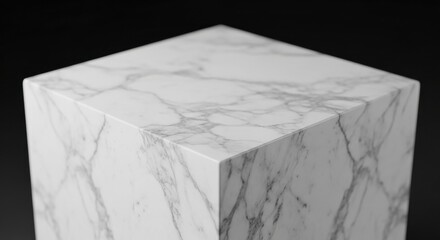 Luxurious White Marble Pedestal Displaying Premium Product Surface Against Black Backdrop for Minimalist High-End E-commerce Advertising.