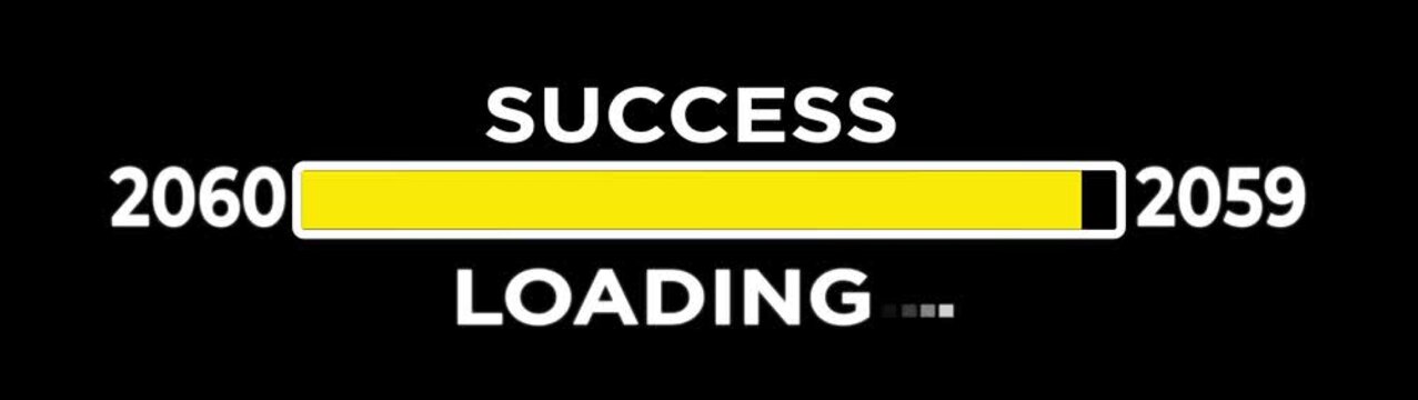 Loading bar from 2060 to 2061 new year transfer animation. Almost reaching New Year LOADING success loading bar business progress bar on black background.