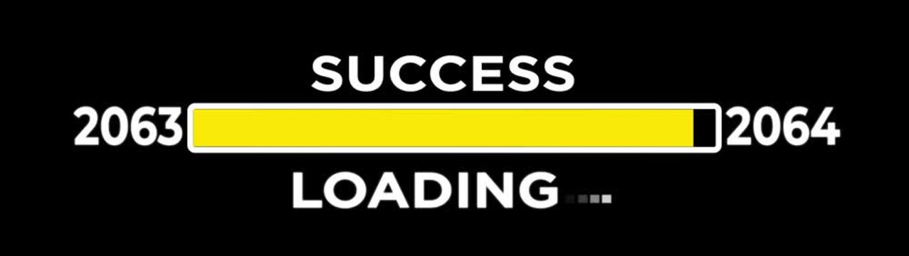 Loading bar from 2063 to 2064 new year transfer animation. Almost reaching New Year LOADING success loading bar business progress bar on black background.