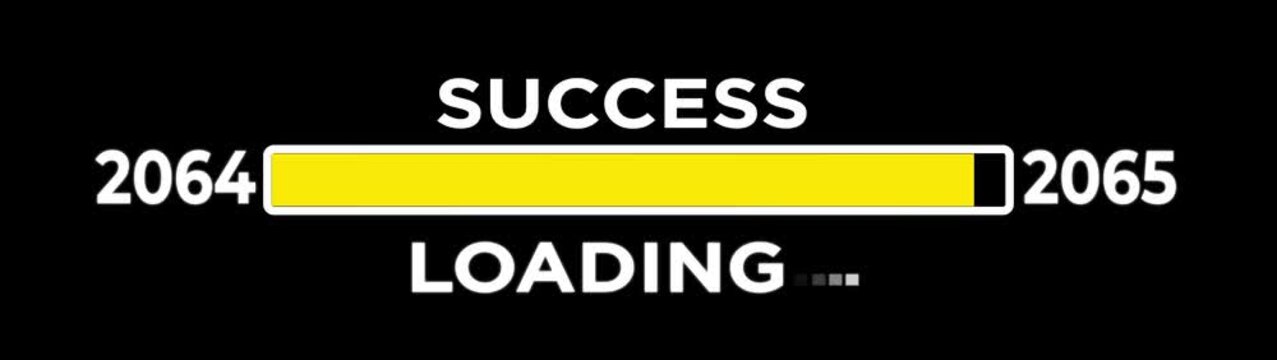 Loading bar from 2064 to 2065 new year transfer animation. Almost reaching New Year LOADING success loading bar business progress bar on black background.