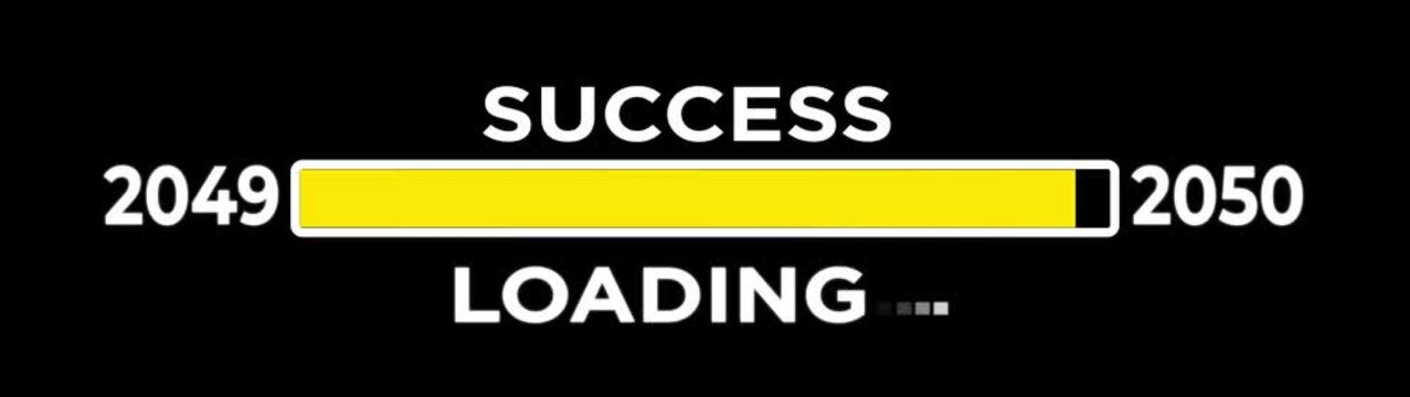 Loading bar from 2049 to 2050 new year transfer animation. Almost reaching New Year LOADING success loading bar business progress bar on black background.