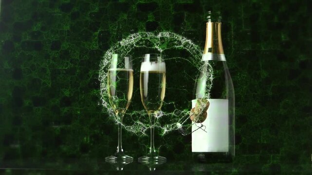 Animation of glass of champagne over dark background