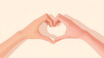 Minimalist illustration of hands forming a heart shape on warm background.
