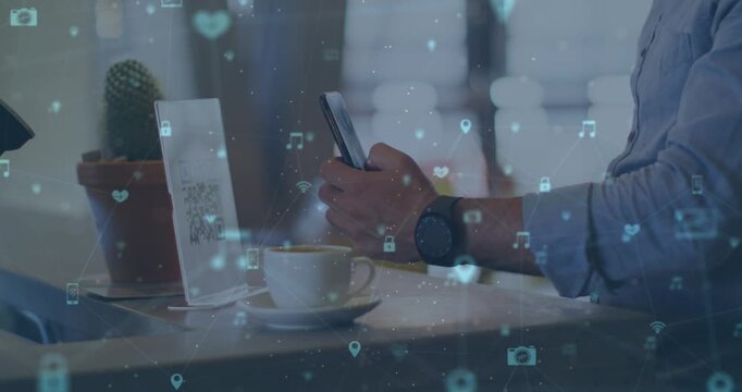 Doctor uses smartphone to navigate global digital networking in animated video.