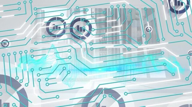Animation of processor socket and falling graphs over screen