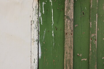 Old Green Wooden Wall with Peeling Paint &ndash; Rustic Texture Background