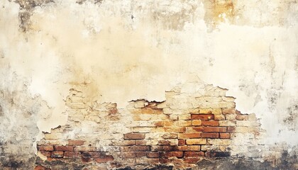 Obraz premium Vintage Aged Brick Wall with Plaster Decay, Retro Style Background for Historical Concepts