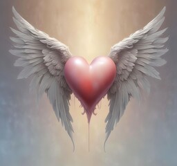 Elegant heart with angel wings, soft lighting, romantic fantasy artwork, minimal design, stock ready