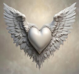 Elegant heart with angel wings, soft lighting, romantic fantasy artwork, minimal design, stock ready