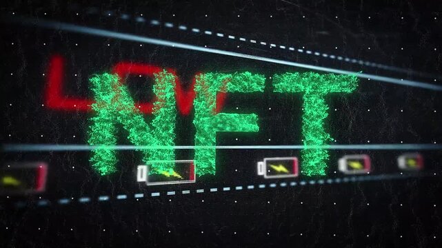 Animation of nft and low battery on black background
