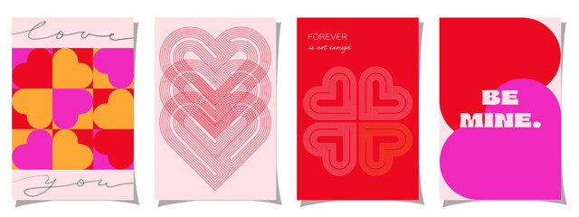 Pattern with glossy red and pink hearts on pink background. Large sale text in center. Festive Valentine layout for shopping or seasonal discount promotion.