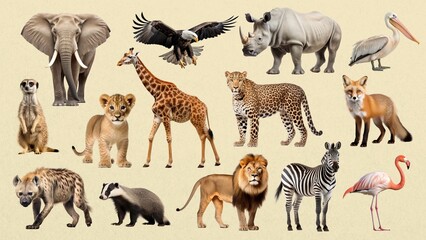 Fototapeta premium Wildlife animal isolated image set