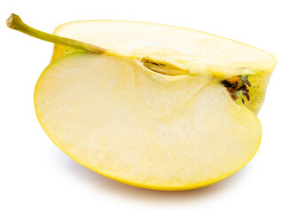 Yellow apple isolated on white background, Juicy and bright Shinano gold apple on White Background High resolution photography, With clipping path.