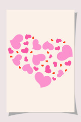 Creative Valentine composition with small red and pink hearts forming a large heart on a light background. Romantic love design for greeting, sale, or social media.