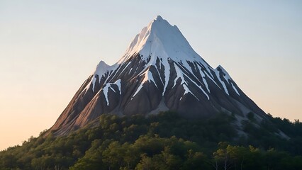 Fototapeta premium Snowy mountain peak at sunrise landscape.