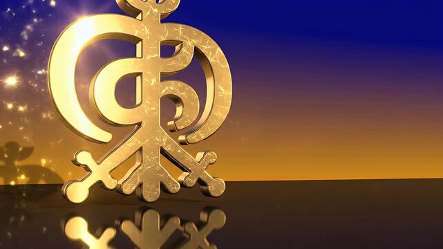 Metallic Khanda Sikh Symbol on Royal Blue and Saffron Gradient Background