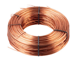 Stripped electrical wire with copper strands isolated on transparent or white background