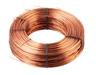Stripped electrical wire with copper strands isolated on transparent or white background