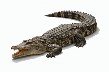 Naklejka premium Crocodile Positioned Diagonally Full Body Isolated on White Background with Realistic Lighting and Shadow