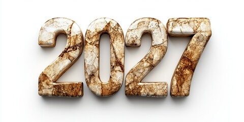 Countdown to 2027 Conceptual Celebration with Natural Textured Marble on a White Background