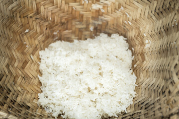 Close up sicky rice, Glutinous rice , Northeastern of thailand food.